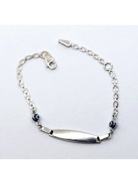 Beautiful Resizable 14K Karat Solid White Gold Evil Eye Link ID Baby Bracelet